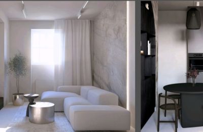Apartmán v historickej budove na predaj Lubiechowo, województwo zachodniopomorskie,, Salon i kuchnia - projekt aranżacji 