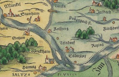 Zámok na predaj 84375 Kirchdorf am Inn, Hofmarkstraße 2, Bayern, Älterste bayrische Landkarte 16.Jh. mit Miniaturansicht des Schlosses